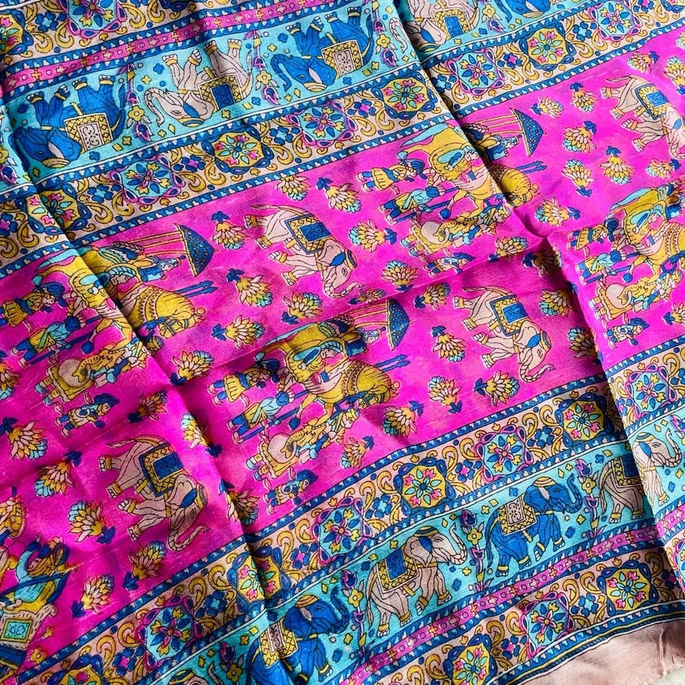 Vintage Genuine Pure Silk Paisley Rainbow Rolled Hem Long Rectangular Men